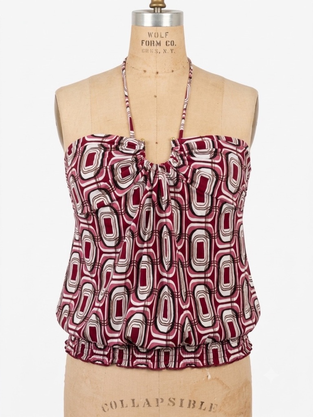 Vintage Y2K Ally B Halter Top Sz M Geometric Smocked Party Clubwear Retro